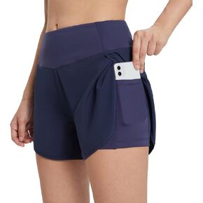 BALEAF Women's 2 in 1 Running Athletic Shorts with Liner Lightweight Quick-Dry Workout Active Yoga Shorts with Pockets in Kuwait