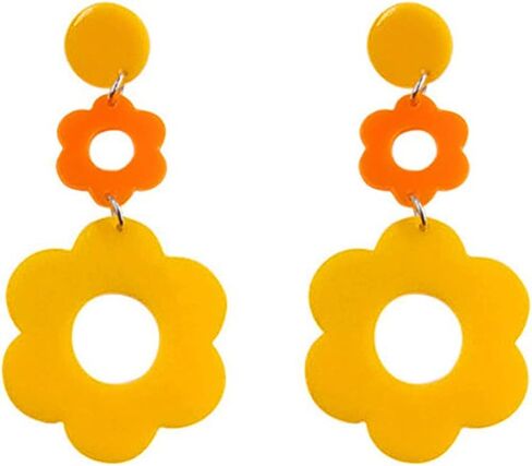 Acrylic Flower Earrings for Women,Double Daisy Drop Earrings,Resin Flowers Floral Earrings for Girl Teens Y2k Yellow White Flowers 60/70s Earrings in Saudi Arabia