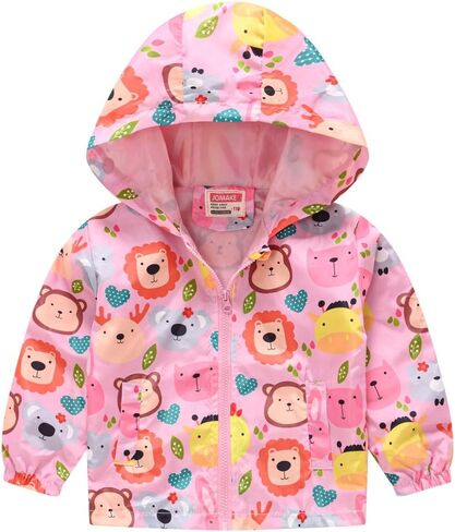 TUIJI Toddler Boys Girls Cartoon Print Zip Jacket Hooded Trench Lightweight Kids Coats Windbreaker Casual Outerwear in Kuwait