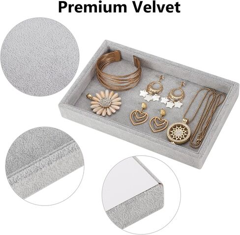 Valyria Velvet Empty Ring Earrings Tray Box Showcase Display Jewelry Organizer Beige in Saudi Arabia