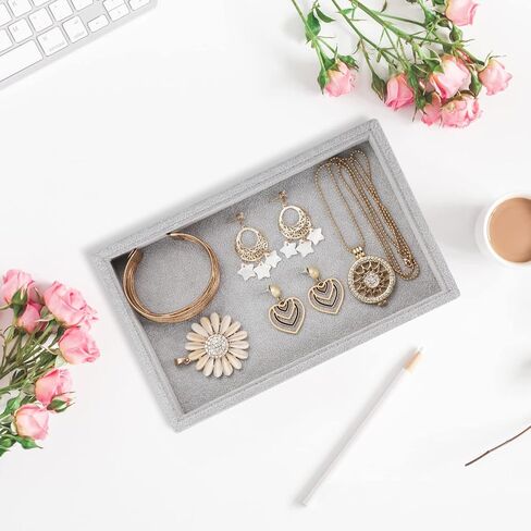 Valyria Velvet Empty Ring Earrings Tray Box Showcase Display Jewelry Organizer Beige in Saudi Arabia
