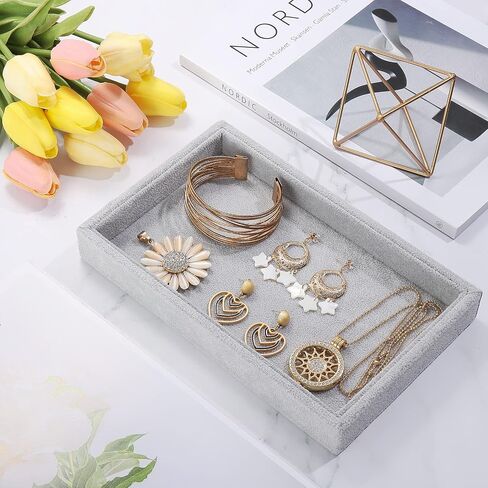 Valyria Velvet Empty Ring Earrings Tray Box Showcase Display Jewelry Organizer Beige in Saudi Arabia