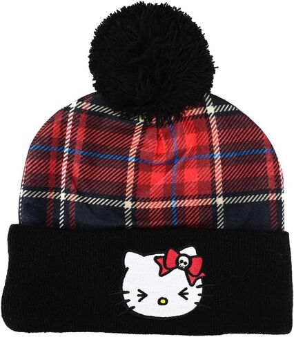 Hello Kitty Punk Magic Jacquard Plaid Crown Embroidered Cuffed Knitted Beanie Hat for Girls Black in Saudi Arabia