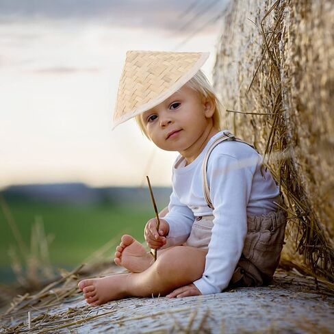 ULTNICE Chinese Farmer Rice Hats Oriental Straw Hat Traditional Straw Sun Hat Rice Patty Hat Rice Paddy Hat for Children Kids Teenagers in Saudi Arabia
