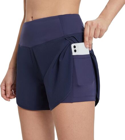 BALEAF Women's 2 in 1 Running Athletic Shorts with Liner Lightweight Quick-Dry Workout Active Yoga Shorts with Pockets in Kuwait