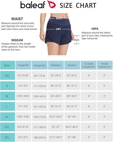 BALEAF Women's 2 in 1 Running Athletic Shorts with Liner Lightweight Quick-Dry Workout Active Yoga Shorts with Pockets in Kuwait