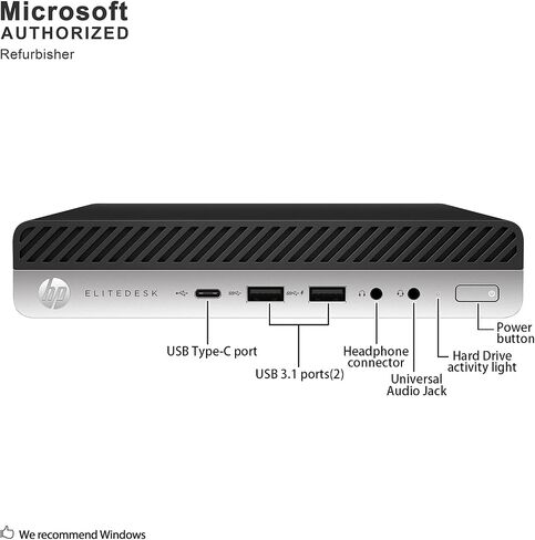 HP EliteDesk 800 G4 4CB30UT Mini Desktop (2.1 GHz Intel Core i5-8500T, 8 GB DDR4 SDRAM, 256 GB SSD, Windows 10 Pro) (Renewed) in Saudi Arabia