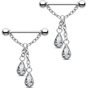 CM Crareesi Mania Chain Nipple Ring 316L Stainless Steel Nipple Chain Rings 14G Dangle Nipple Piercing Jewelry Silver Nipple Barbells for Women