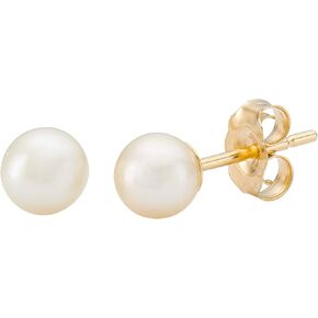 Solid 14k Gold & Freshwater Pearl Stud Earrings for Women, Hypoallergenic Butterfly Pushback Studs for Pierced Ears.