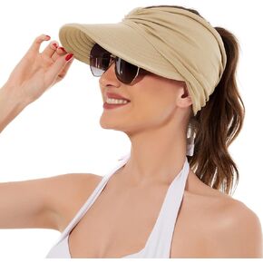 Sun Hats for Women UV Protection Sun Visor Wide Brim Summer Hats with Ponytail