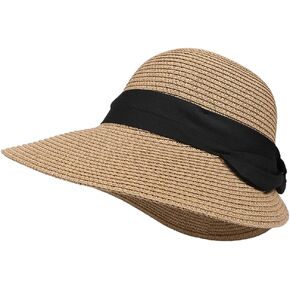Summer Beach Sun Straw Hats for Women Wide Brim Packable Travel Bucket Hats UPF 50+ in Saudi Arabia