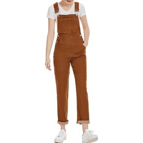 ملابس نسائية من الدينيم بأرجل مستقيمة ومطاطة ومريلة وجيوب وحزام قابل للتعديل باللون الأسود من الجينز in Kuwait