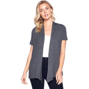 12 Ami Basic Solid Short Sleeve Open Front Cardigan (S-3X) - Made in USA
