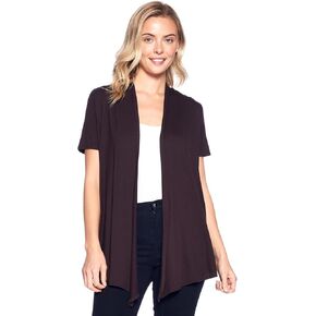 12 Ami Basic Solid Short Sleeve Open Front Cardigan (S-3X) - Made in USA