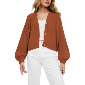Pink Queen Women's 2023 Fall Button Down V Neck Batwing Long Sleeve Ribbed Knit Cropped Cardigan Sweater Top in Saudi Arabia