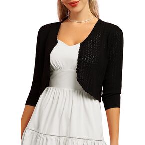 Womens 2023 Summer 3/4 Sleeve Bolero Shrug for Dress Open Front Scalloped Knit Cropped Cardigan Sweater Lightweight