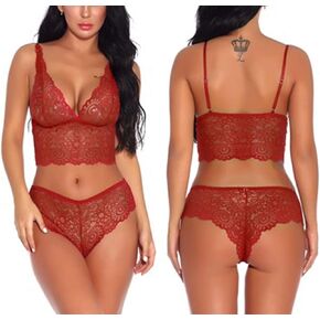 Lziizl المرأة مثير الدانتيل الصدرية واللباس الداخلي مجموعة Bralette الملابس الداخلية 2 قطعة بيبي دول ارتداءها S-XXL in Kuwait