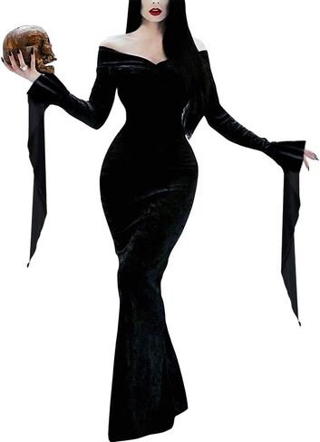 MODECRUSH Halloween Costume Morticia Addams Costume Womens Addams Family Wednesday Dress Black Floor Dress in Saudi Arabia