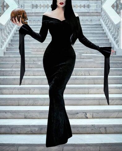 MODECRUSH Halloween Costume Morticia Addams Costume Womens Addams Family Wednesday Dress Black Floor Dress in Saudi Arabia