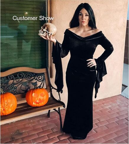 MODECRUSH Halloween Costume Morticia Addams Costume Womens Addams Family Wednesday Dress Black Floor Dress in Saudi Arabia