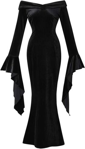 MODECRUSH Halloween Costume Morticia Addams Costume Womens Addams Family Wednesday Dress Black Floor Dress in Saudi Arabia