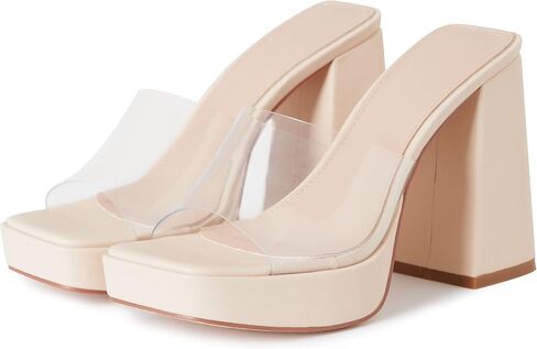 صنادل نسائية من Eteridrey سهلة الارتداء بكعب مكتنز، شباشب خارجية بمقدمة مربعة، أحذية زفاف عصرية صيفية شفافة وشفافة للحفلات in Kuwait