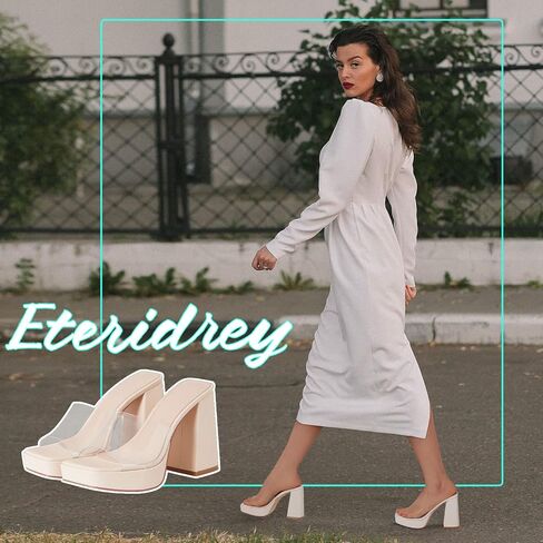 صنادل نسائية من Eteridrey سهلة الارتداء بكعب مكتنز، شباشب خارجية بمقدمة مربعة، أحذية زفاف عصرية صيفية شفافة وشفافة للحفلات in Kuwait