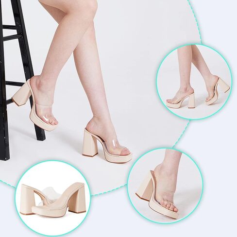 صنادل نسائية من Eteridrey سهلة الارتداء بكعب مكتنز، شباشب خارجية بمقدمة مربعة، أحذية زفاف عصرية صيفية شفافة وشفافة للحفلات in Kuwait