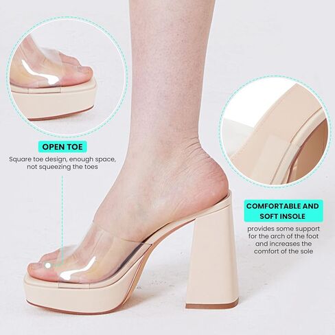 صنادل نسائية من Eteridrey سهلة الارتداء بكعب مكتنز، شباشب خارجية بمقدمة مربعة، أحذية زفاف عصرية صيفية شفافة وشفافة للحفلات in Kuwait