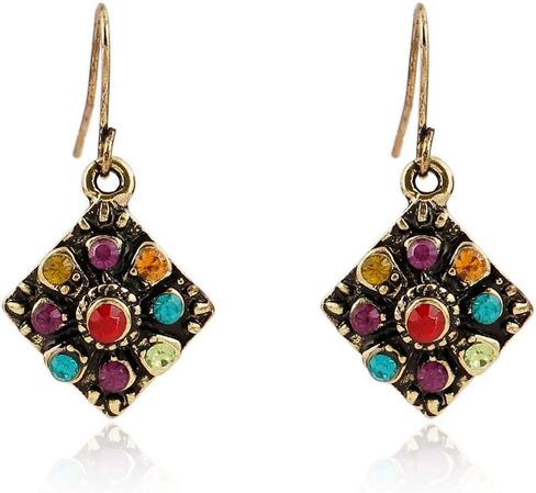 أقراط على الطراز البوهيمي الوطني، أقراط OYEFLY الماسية من حجر الراين القديم أقراط أذن مجوهرات هدية على شكل قطرة للأذن in Kuwait