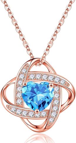 Birthstone Necklace Love Gifts for Women, 925 Sterling Silver Love Knot Birthstone Jewelry Natural or Created Gemstone Mothers Valentines Day Anniversary Birthday Christmas Gifts for Her Mom Wife in Kuwait