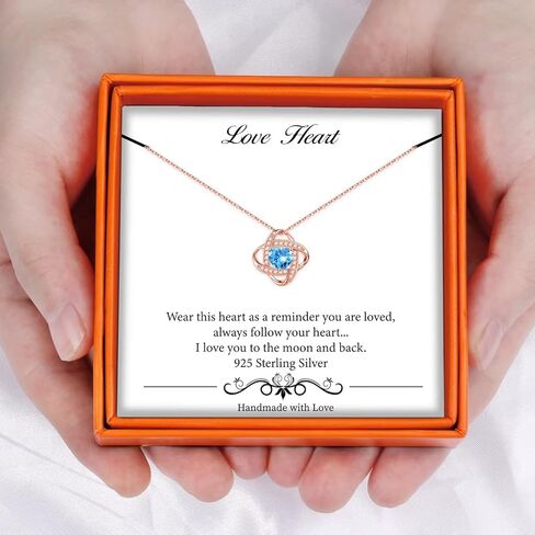 Birthstone Necklace Love Gifts for Women, 925 Sterling Silver Love Knot Birthstone Jewelry Natural or Created Gemstone Mothers Valentines Day Anniversary Birthday Christmas Gifts for Her Mom Wife in Kuwait