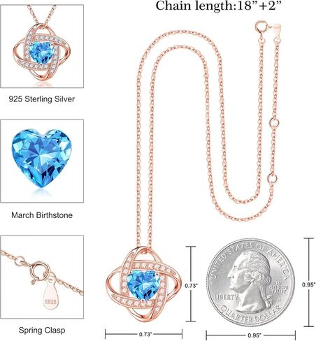 Birthstone Necklace Love Gifts for Women, 925 Sterling Silver Love Knot Birthstone Jewelry Natural or Created Gemstone Mothers Valentines Day Anniversary Birthday Christmas Gifts for Her Mom Wife in Kuwait