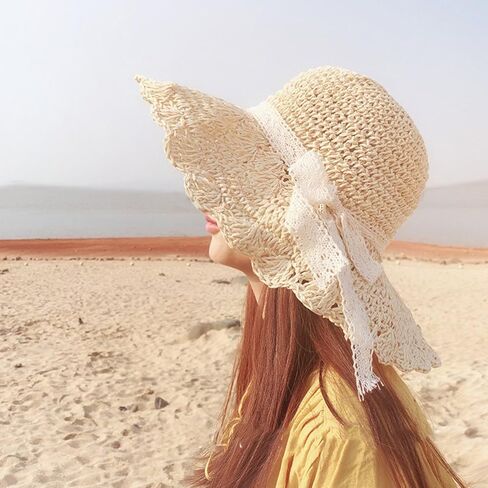 Summer Beach Sun Straw Hats for Women Wide Brim Packable Travel Bucket Hats UPF 50+ in Kuwait