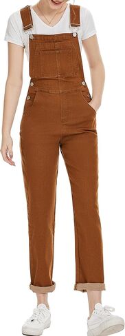 ملابس نسائية من الدينيم بأرجل مستقيمة ومطاطة ومريلة وجيوب وحزام قابل للتعديل باللون الأسود من الجينز in Kuwait