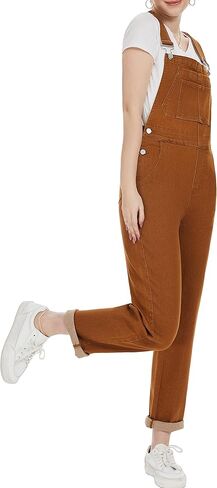 ملابس نسائية من الدينيم بأرجل مستقيمة ومطاطة ومريلة وجيوب وحزام قابل للتعديل باللون الأسود من الجينز in Kuwait