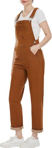 ملابس نسائية من الدينيم بأرجل مستقيمة ومطاطة ومريلة وجيوب وحزام قابل للتعديل باللون الأسود من الجينز in Kuwait