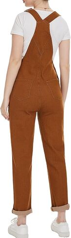 ملابس نسائية من الدينيم بأرجل مستقيمة ومطاطة ومريلة وجيوب وحزام قابل للتعديل باللون الأسود من الجينز in Kuwait