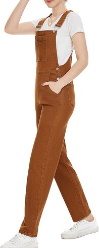 ملابس نسائية من الدينيم بأرجل مستقيمة ومطاطة ومريلة وجيوب وحزام قابل للتعديل باللون الأسود من الجينز in Kuwait