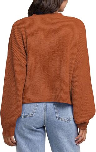 Pink Queen Women's 2023 Fall Button Down V Neck Batwing Long Sleeve Ribbed Knit Cropped Cardigan Sweater Top in Kuwait