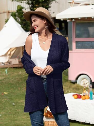 BELAROI Womens Open Front Cardigan Cable Knit Sweaters Plus Size Long Sleeve Tops Loose Fall Outwear Coat with Pockets in Kuwait