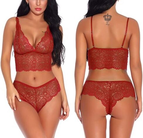 Lziizl المرأة مثير الدانتيل الصدرية واللباس الداخلي مجموعة Bralette الملابس الداخلية 2 قطعة بيبي دول ارتداءها S-XXL in Kuwait