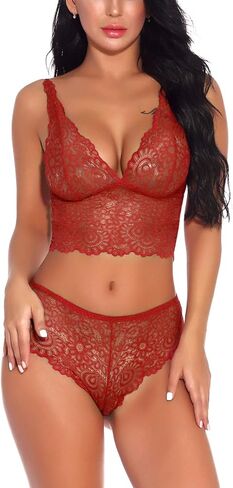 Lziizl المرأة مثير الدانتيل الصدرية واللباس الداخلي مجموعة Bralette الملابس الداخلية 2 قطعة بيبي دول ارتداءها S-XXL in Kuwait
