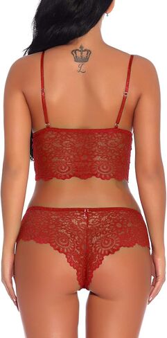 Lziizl المرأة مثير الدانتيل الصدرية واللباس الداخلي مجموعة Bralette الملابس الداخلية 2 قطعة بيبي دول ارتداءها S-XXL in Kuwait