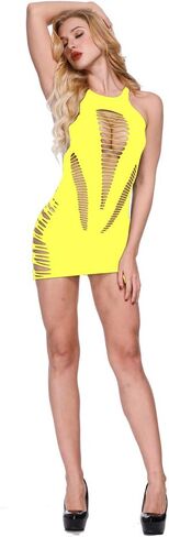 Walang Lip Womens Lingerie Fishnet Mesh One Piece Cut-out Chemise Babydoll Bodysuit Dress Striped Sexy Lingerie in Kuwait