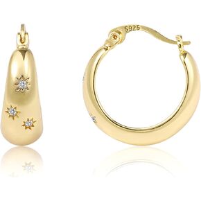 KISSPAT Sterling Silver Chunky Hoop Earrings for Women Hypoallergenic Thick Huggie Earring Wide Hoops Everyday Hoop Earrings in Saudi Arabia