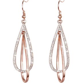 LOVE&CLOVER Earrings for women dangling, Crystal Drop Dangle Earrings Elliptical Ring Teardrop Women Girls Wedding Gift Rose Gold
