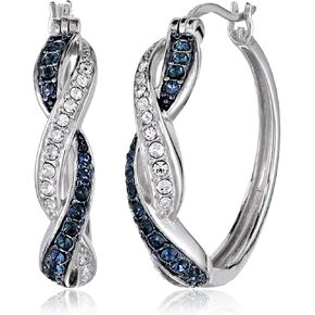 Amazon Collection Sterling Silver Crystal Twisted Hoop Earrings