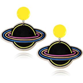 ANXIN Unique Handmade Cartoon Black Embossed Print Rocket Planet Earrings Chic Lightweight Creative Acrylic Drop Dangle Earrings For Women Girls Jewelry Gifts in Saudi Arabia