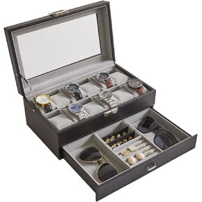 صندوق ساعة IBUYKE مع وسادة ساعة قابلة للإزالة 6 فتحات من الخشب الصلب حافظة عرض ساعة لمنظم المجوهرات للرجال مع غطاء زجاجي كبير JWB006H in Kuwait